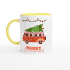 Christmas Tree On Peace Van - White 11oz Ceramic Mug with Colour Inside Ceramic Yellow Christmas Colour Mug Christmas Globally Fulfilled