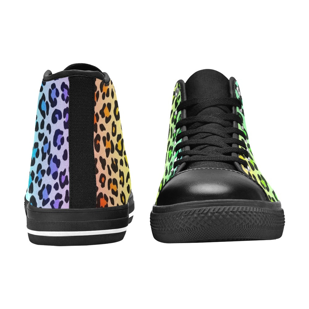 Rainbow Leopard Print Women's High Top Canvas Shoes Womens Classic High Top Shoes Printed Offshore