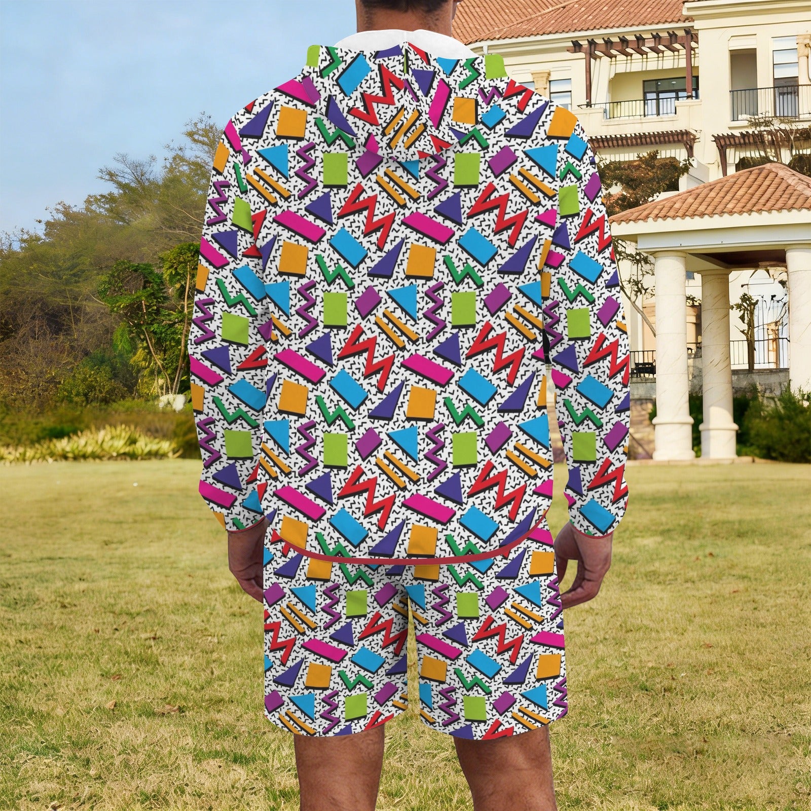 Graphic 80's Men's Lightweight Sun Hoodie & Shorts Set Men's Lightweight Sun Hoodie & Shorts Printed Offshore Retro