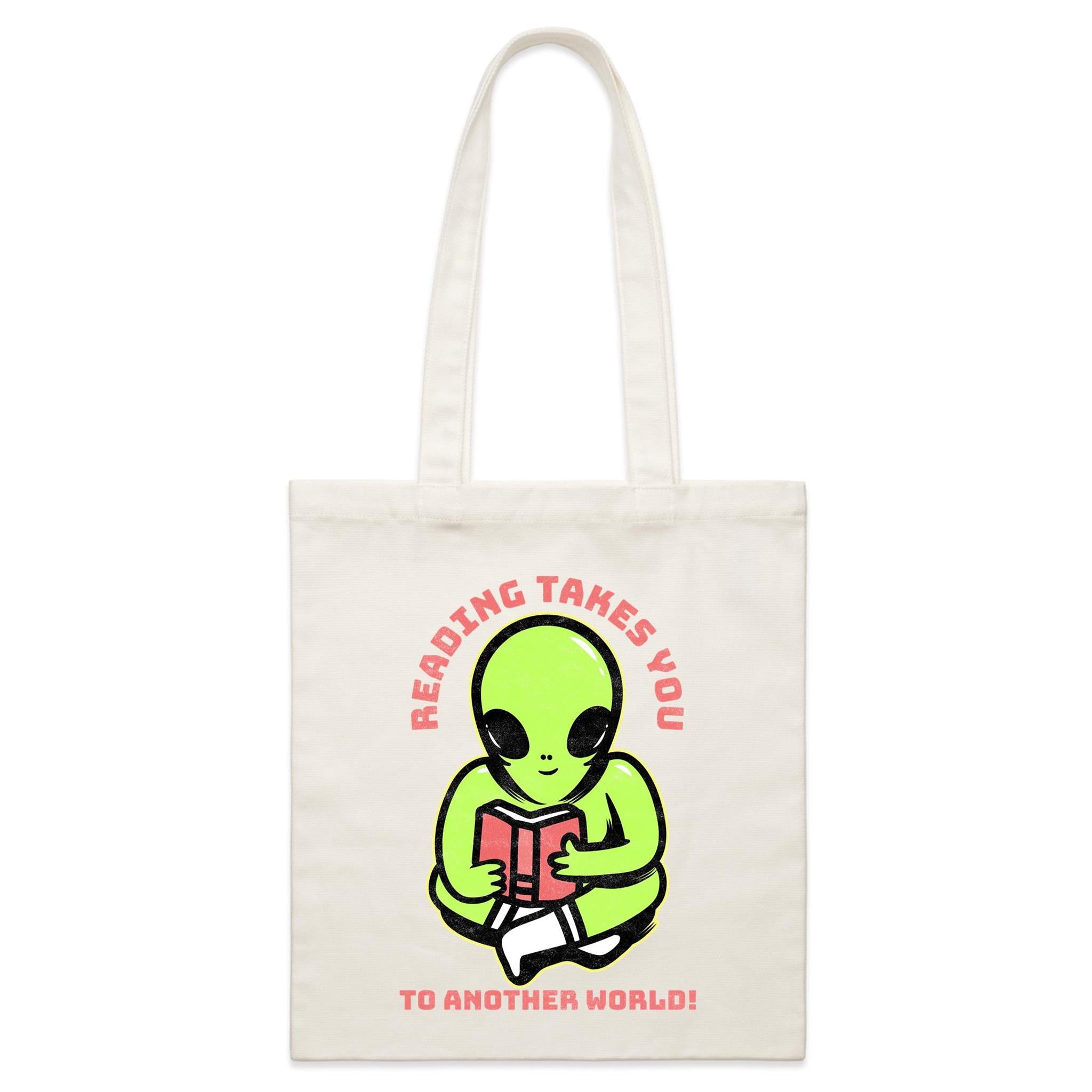 Reading Takes You To Another World, Alien - Parcel Canvas Tote Bag Default Title Small Tote Bag Printed In Australia Reading Sci Fi