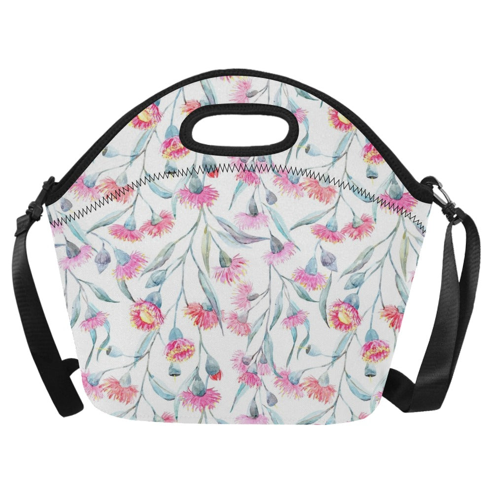 Pink Eucalyptus Flowers Neoprene Lunch Bag/Large (Model 1669) One Size Neoprene Lunch Bag Plants Printed Offshore