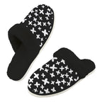 Black And White X's Men's Fur Trim Thick-Sole Indoor Slippers 2XL Men's Fur Trimmed Slippers Printed Offshore
