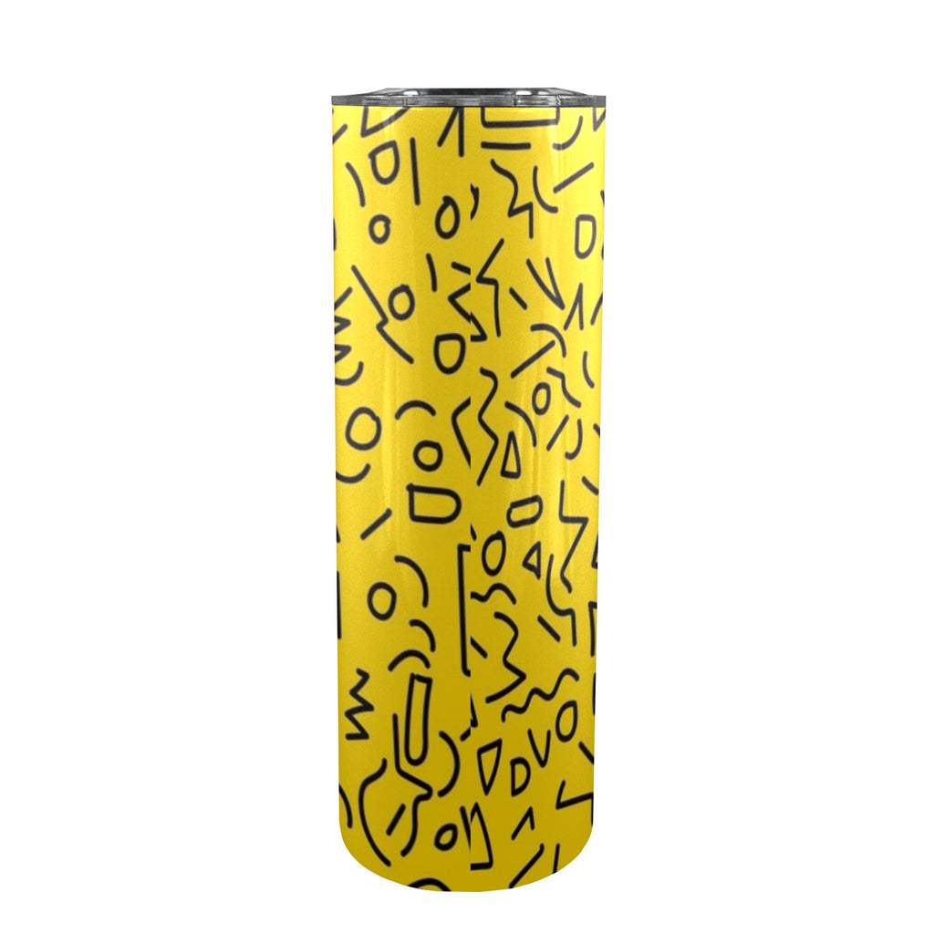 Black Squiggle On Yellow - 20oz Tall Skinny Tumbler with Lid and Straw