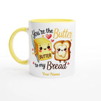 Personalised - You're The Butter To My Bread, Valentine - White 11oz Ceramic Mug with Colour Inside Ceramic Yellow Personalised 11oz Mug