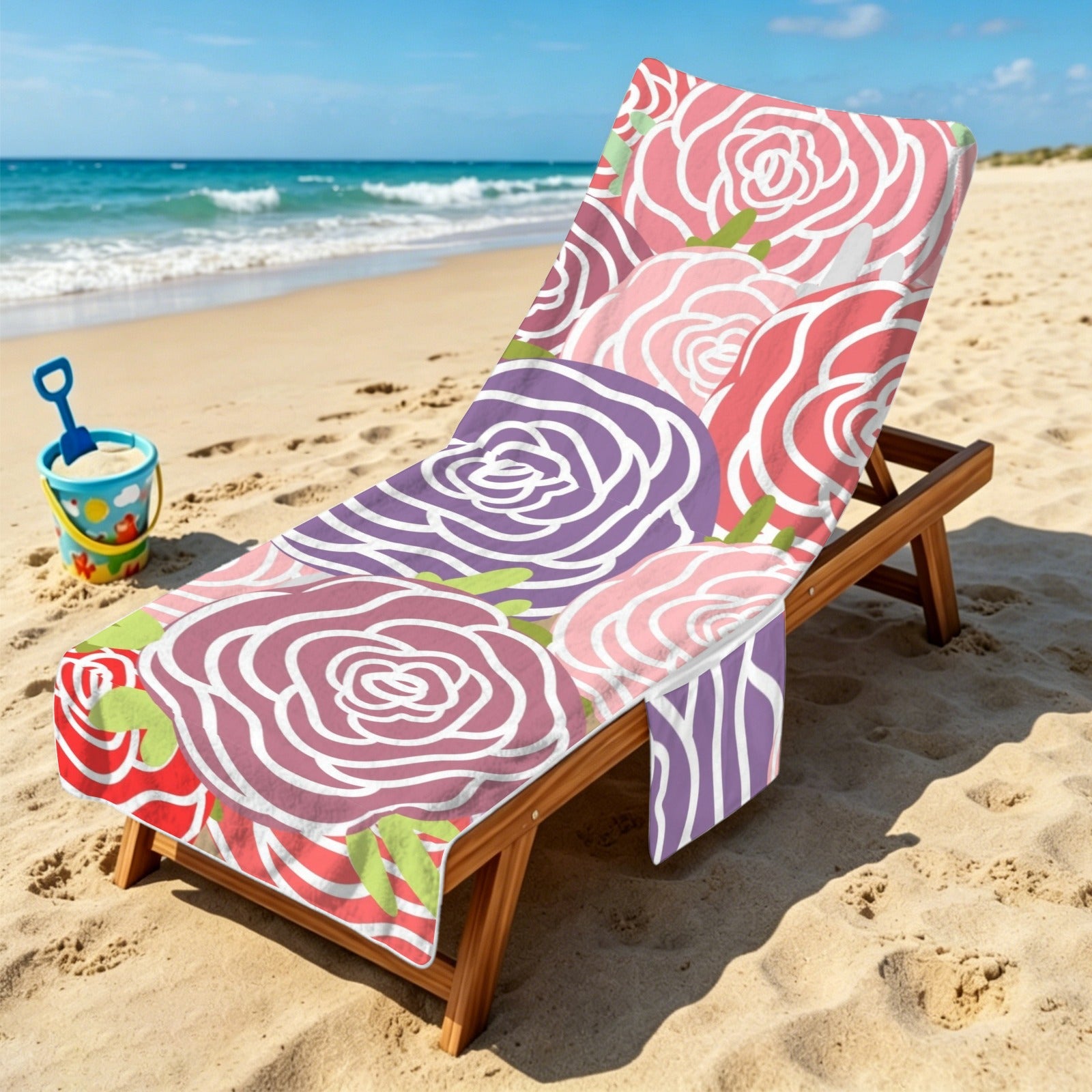 Abstract Roses Beach Chair Towel Cover with Side Pockets