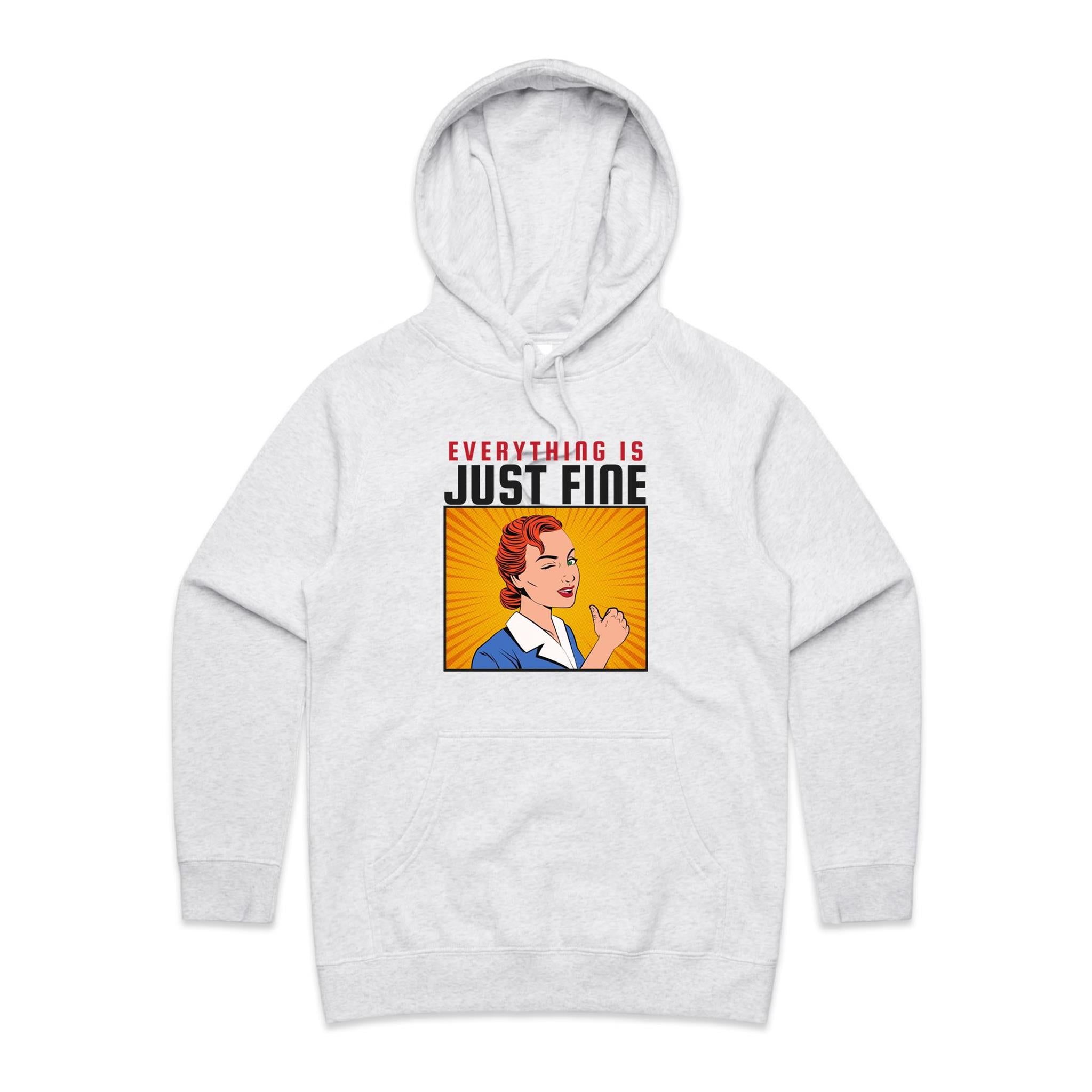 Everything Is Just Fine - Womens Hoodie White Marle Womens Hoodie comic Printed In Australia
