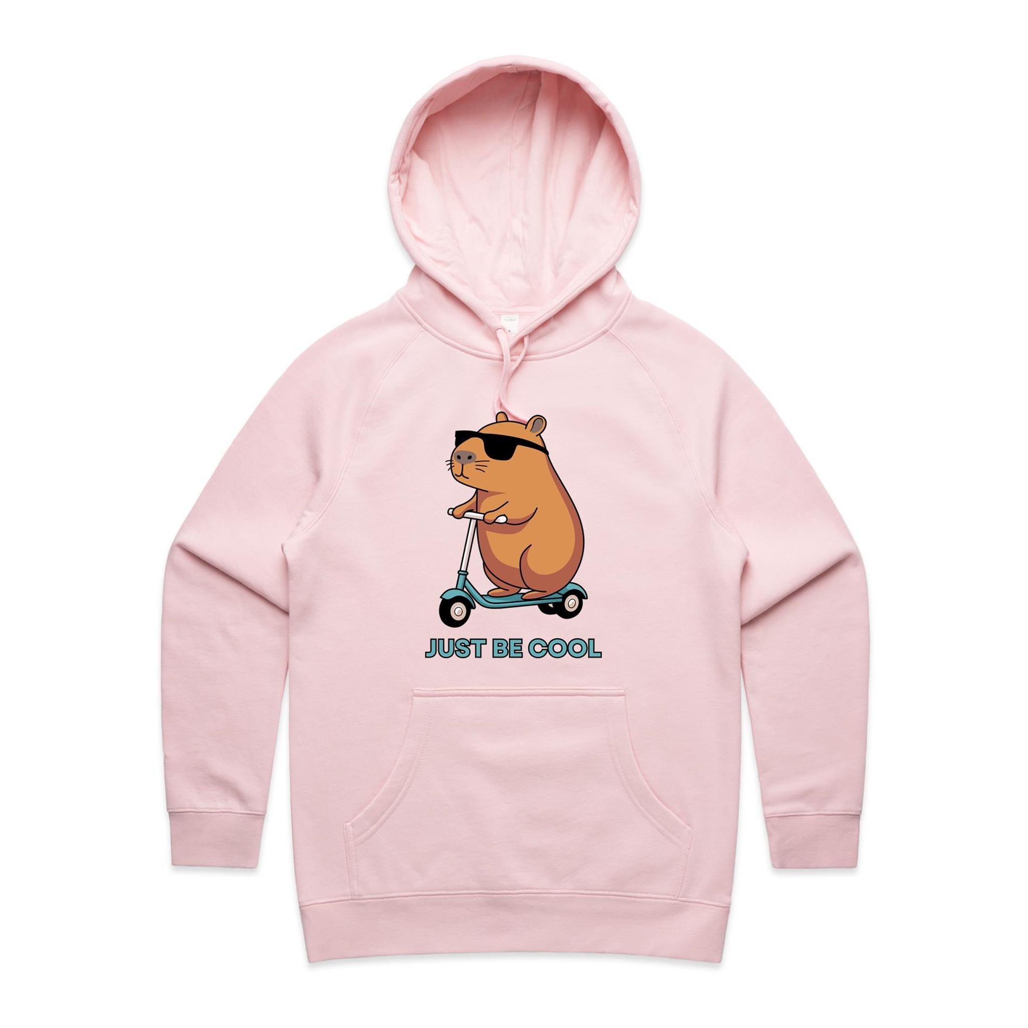 Just Be Cool, Capybara - Womens Hoodie Pink Womens Hoodie animal Printed In Australia