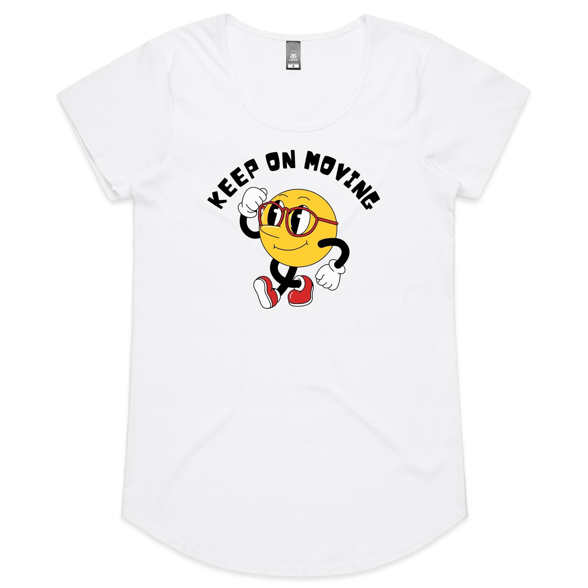 Keep On Moving - Womens Scoop Neck T-Shirt White Womens Scoop Neck T-shirt Printed In Australia