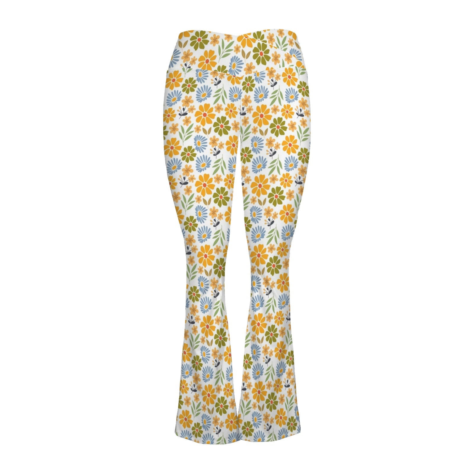 Retro Boho Flower High Waist Crossover Tummy Control Flare Leggings High Waist Flare Leggings Plants Printed Offshore