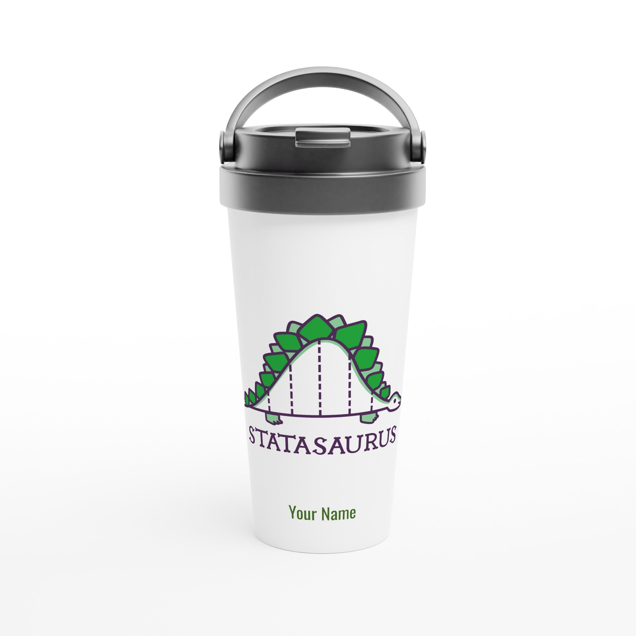 Personalised - Statasaurus - White 15oz Stainless Steel Travel Mug Default Title Personalised Travel Mug Globally Fulfilled maths