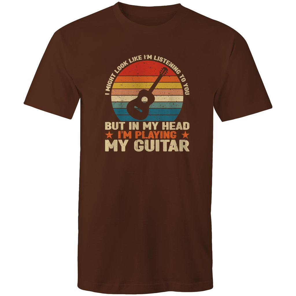 In My Head I'm Playing My Guitar - Mens T-Shirt Dark Chocolate Mens T-shirt Music Printed In Australia