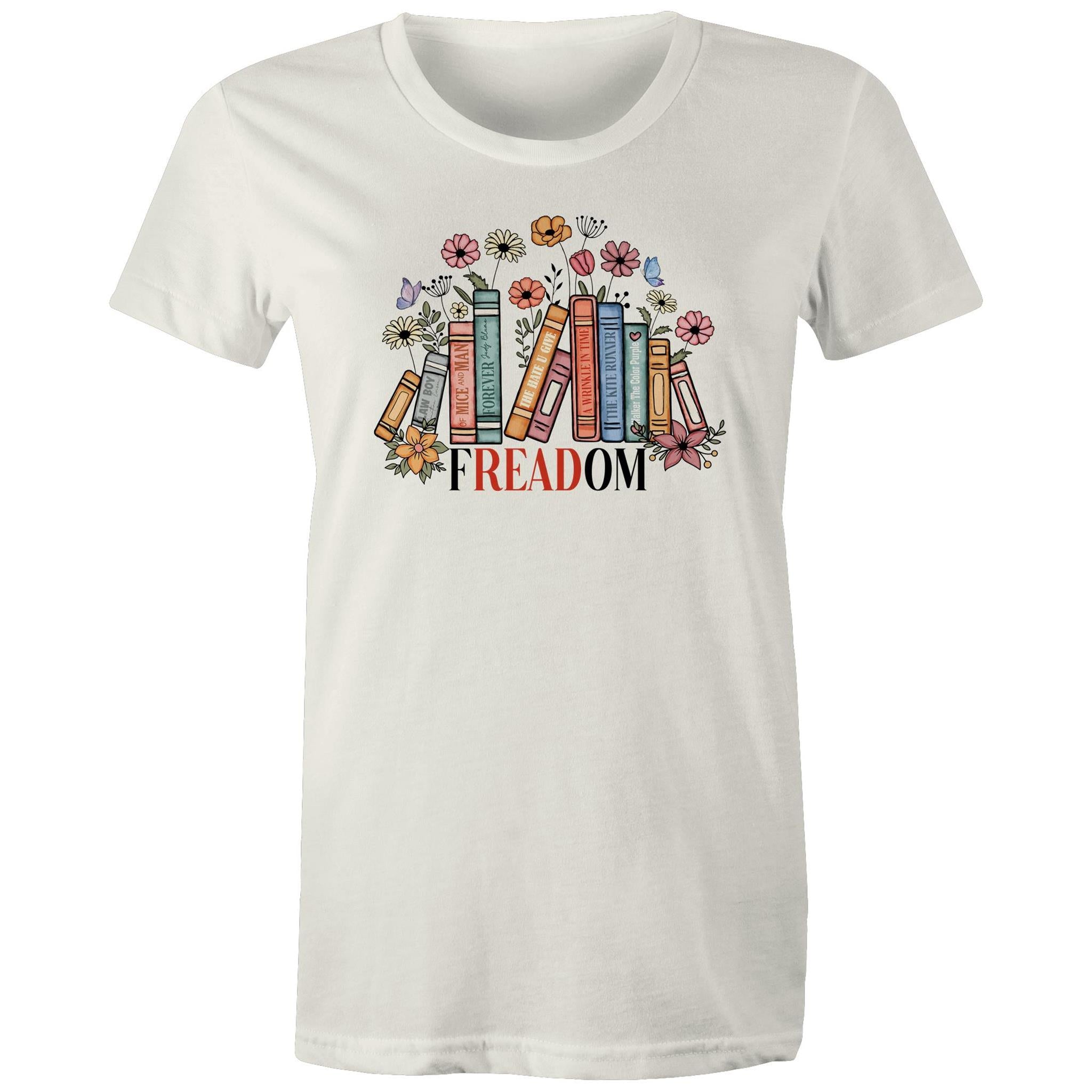 Freedom, Reading Books - Womens T-shirt Natural Womens T-shirt Printed In Australia Reading