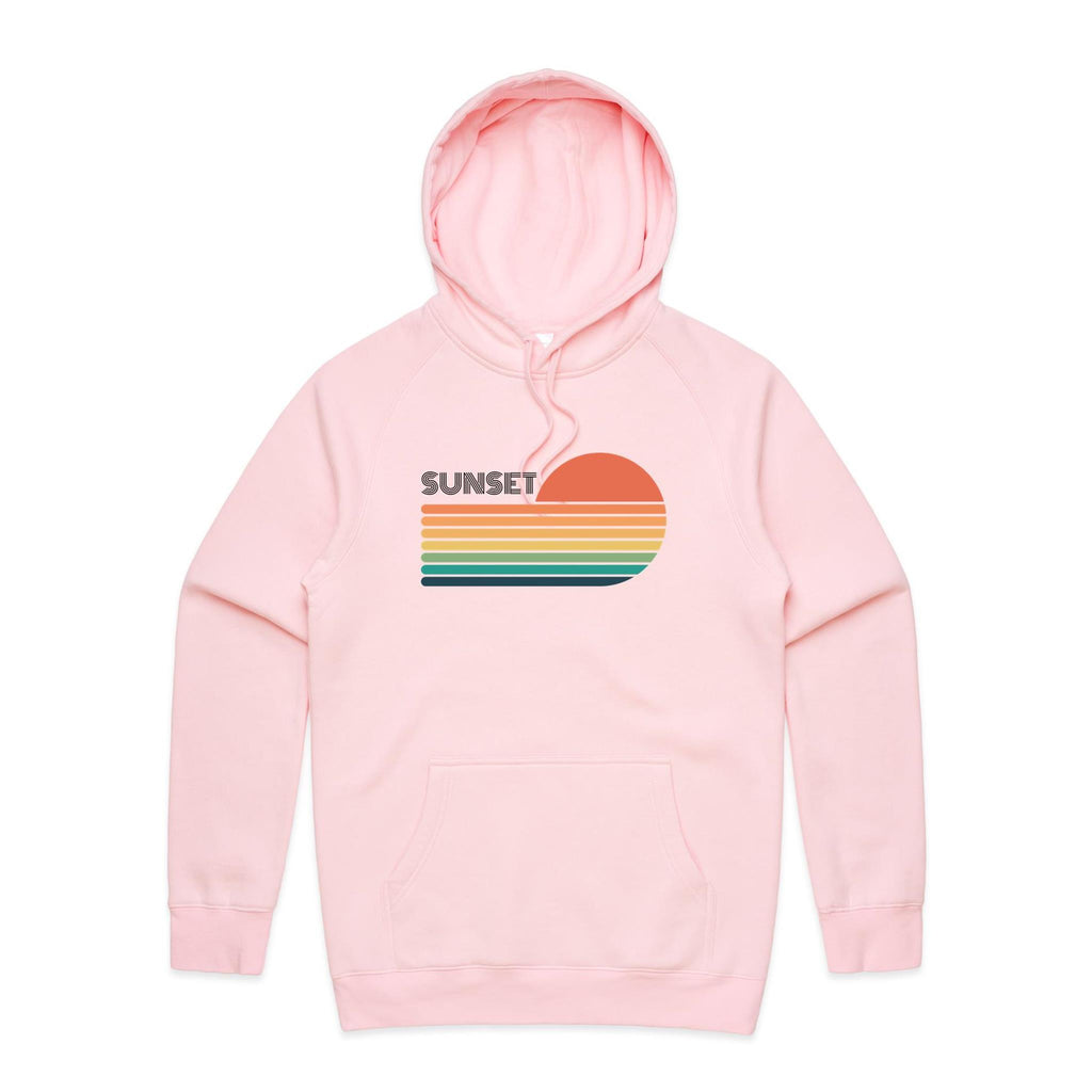 Retro Sunset - Mens Hoodie Pink Mens Hoodie Printed In Australia Retro