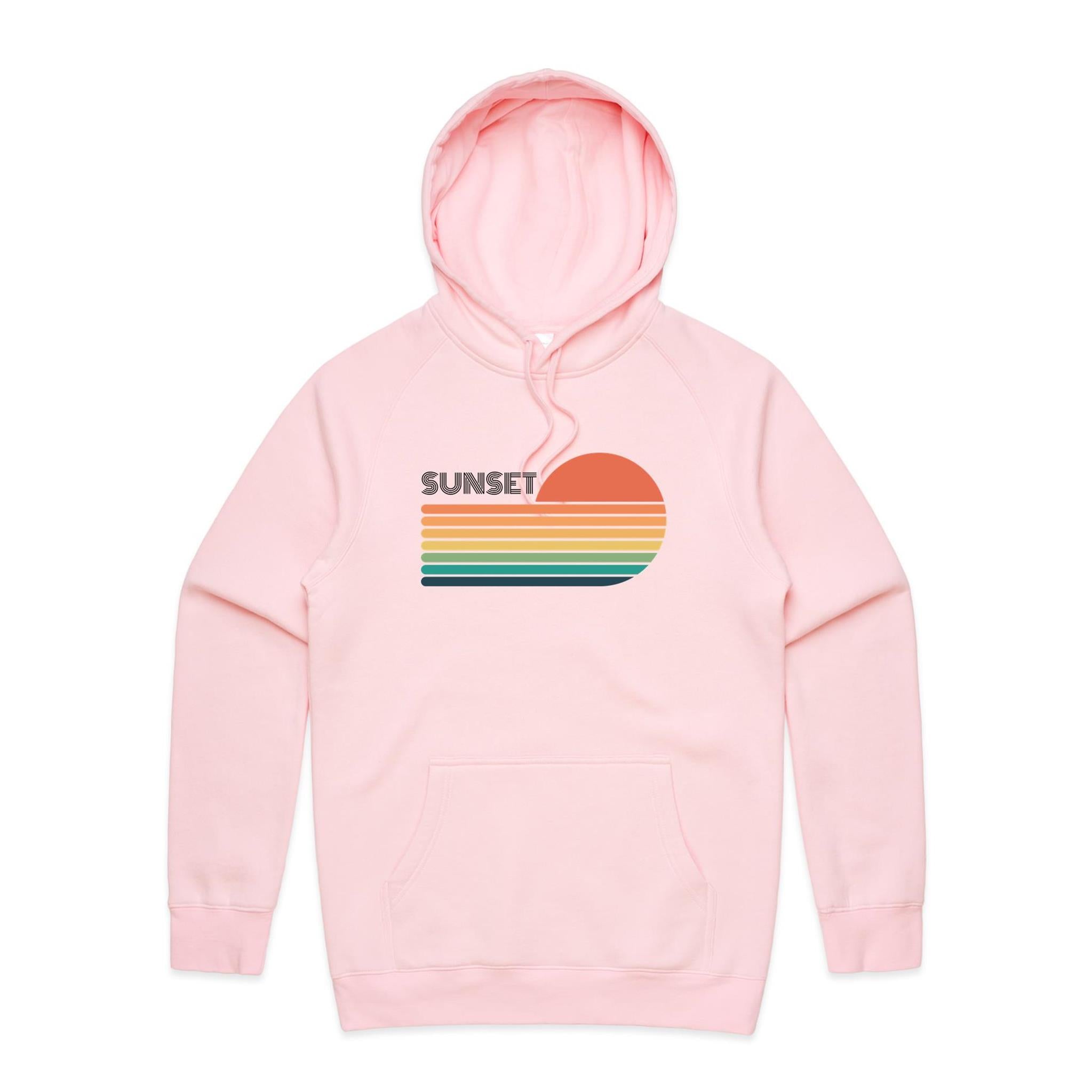 Retro Sunset - Mens Hoodie Pink Mens Hoodie Printed In Australia Retro