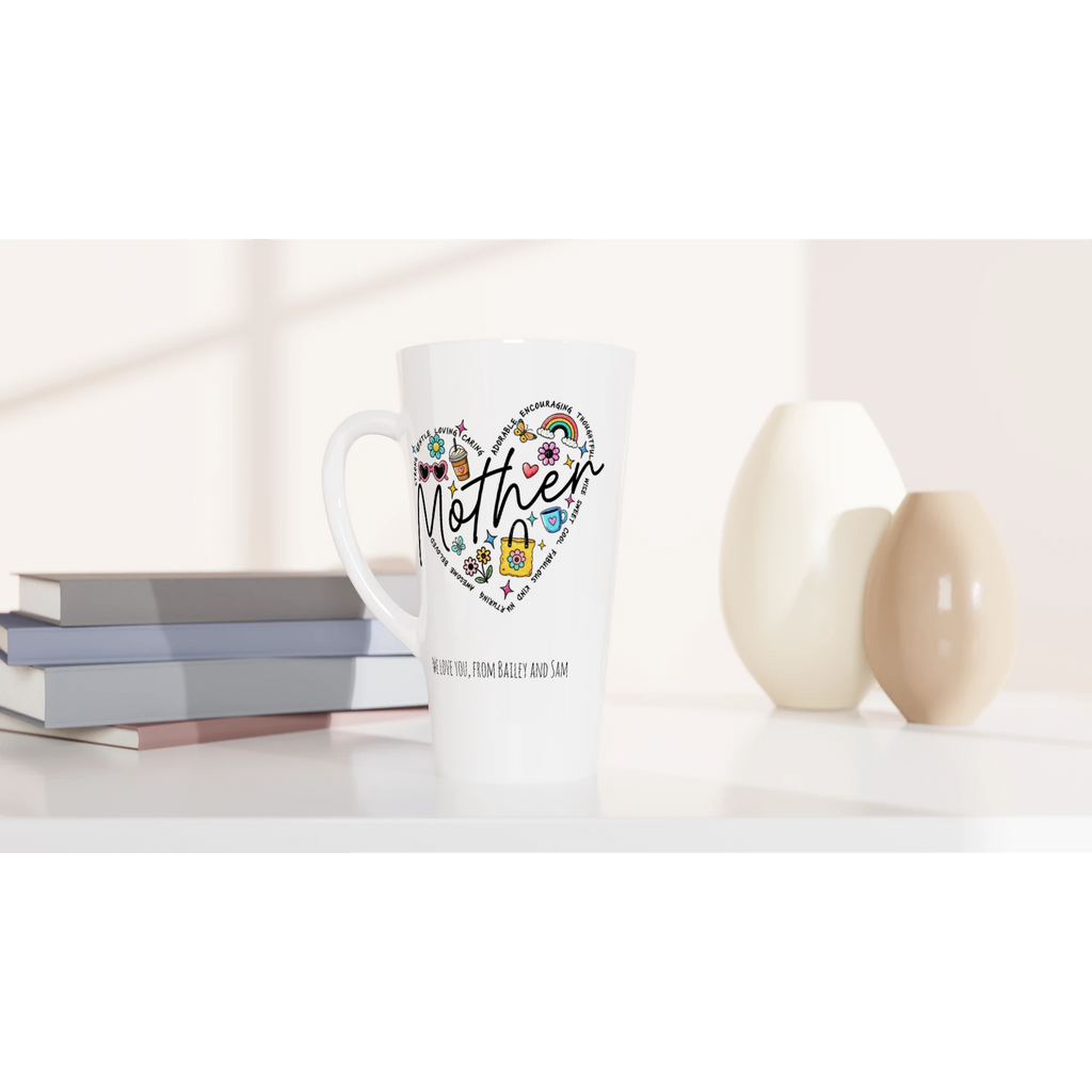 Personalise - Mother Heart Message - White Latte 17oz Ceramic Mug Personalised Latte Mug customise Globally Fulfilled Love Mum Name personalise