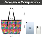 Bright And Bold Flowers PU Leather Tote Bag Large Leather Tote Bag-Large Plants Printed Offshore