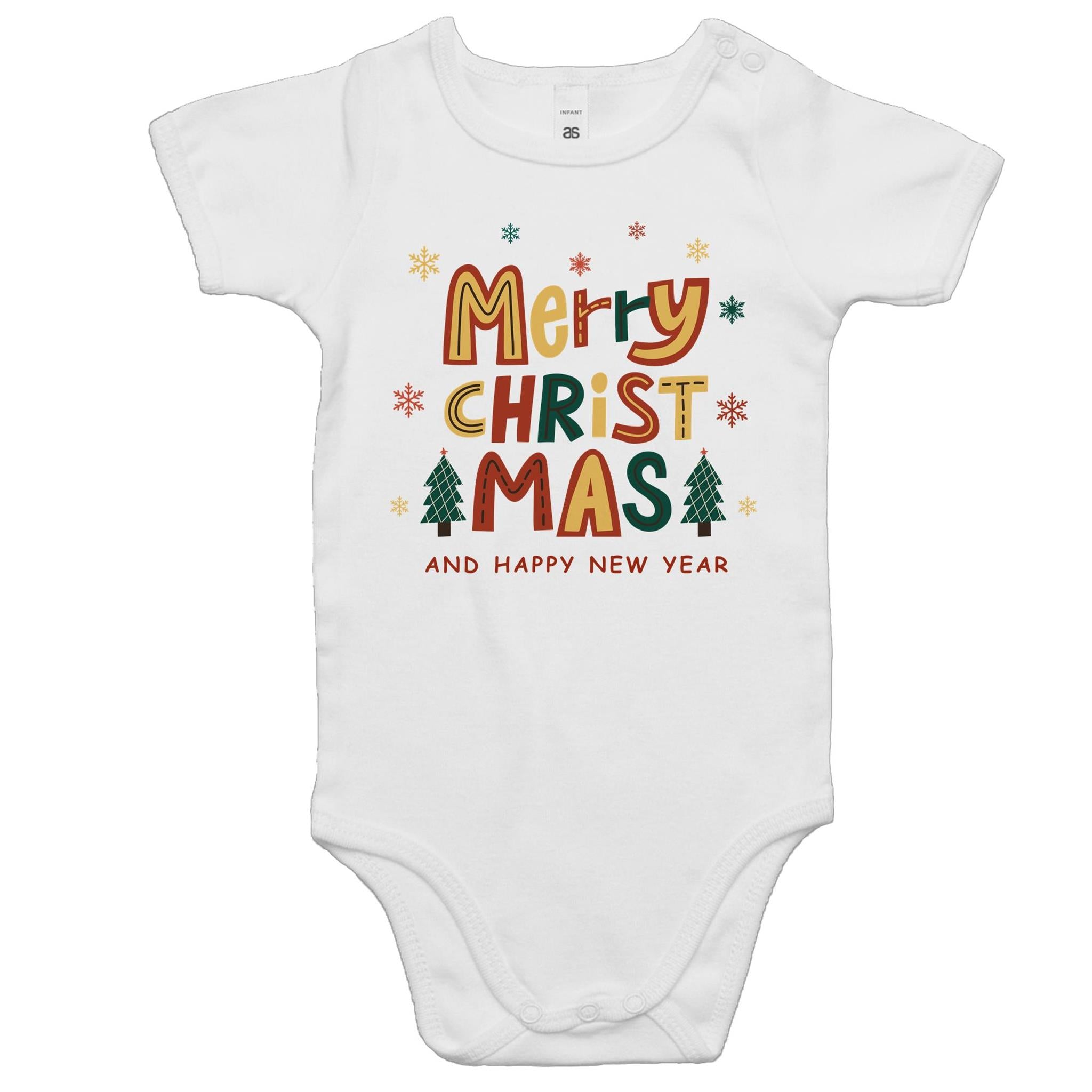 Merry Christmas And Happy New Year - Baby Bodysuit White Baby Christmas Bodysuit Christmas Printed In Australia