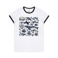 Sea Creatures Women's AS Colour Ringer Tee White Black Womens Ringer T-shirt animal Printed In Australia