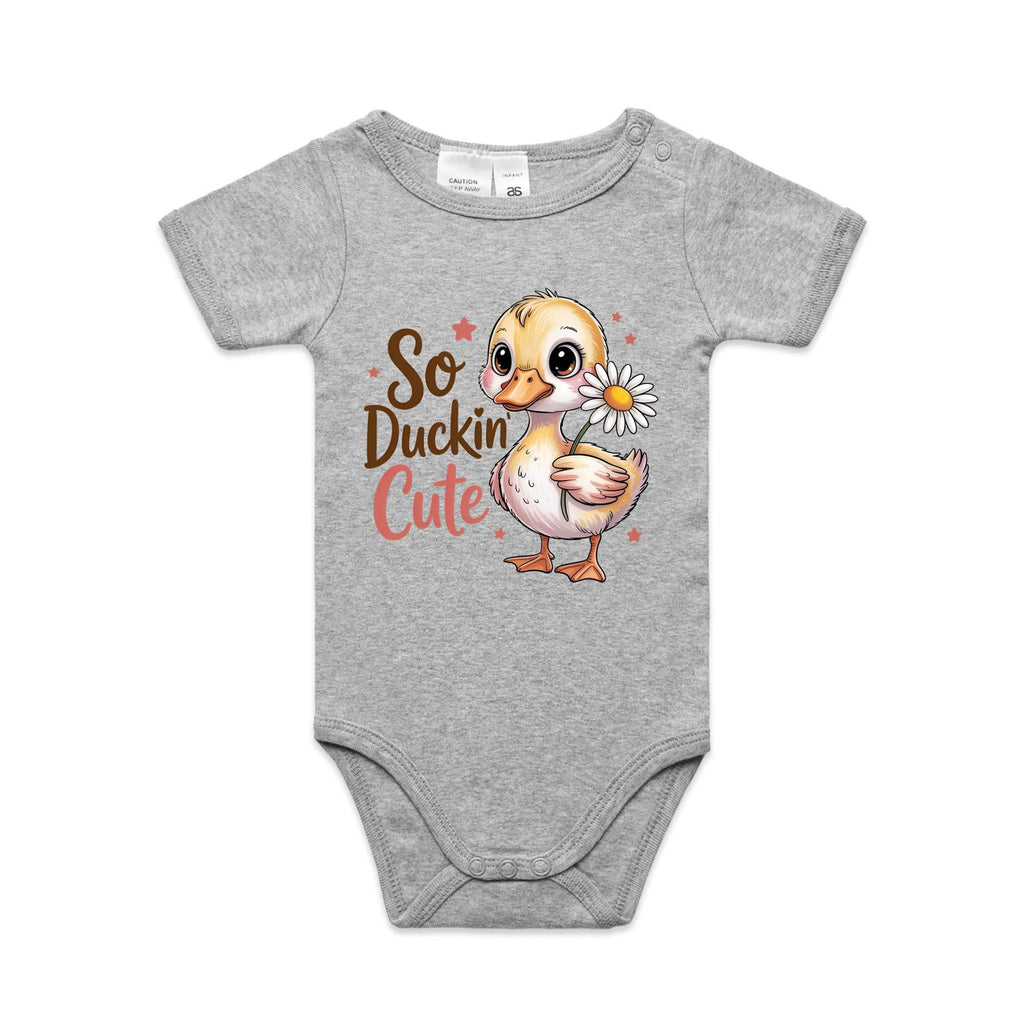 So Duckin' Cute AS Colour Baby Bodysuit Grey Marle Baby Bodysuit animal Printed In Australia