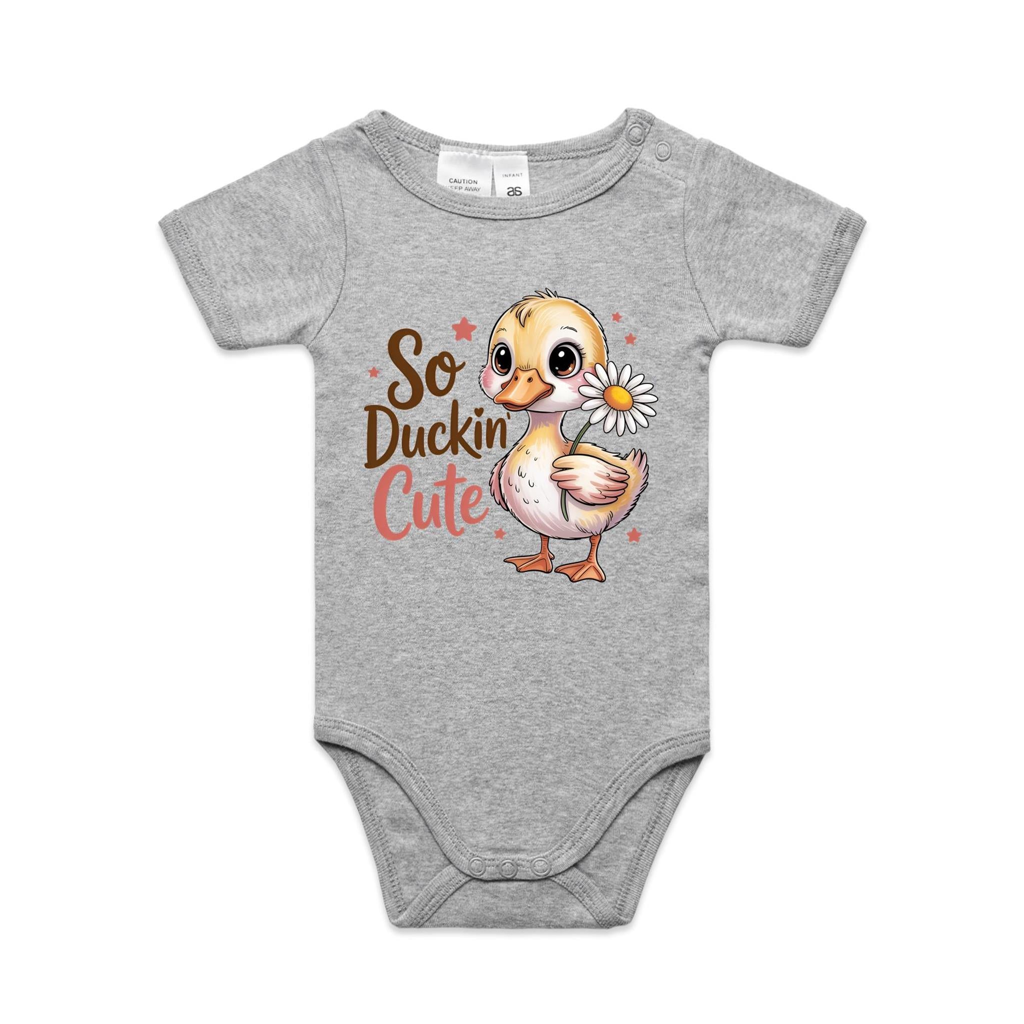 So Duckin' Cute AS Colour Baby Bodysuit Grey Marle Baby Bodysuit animal Printed In Australia