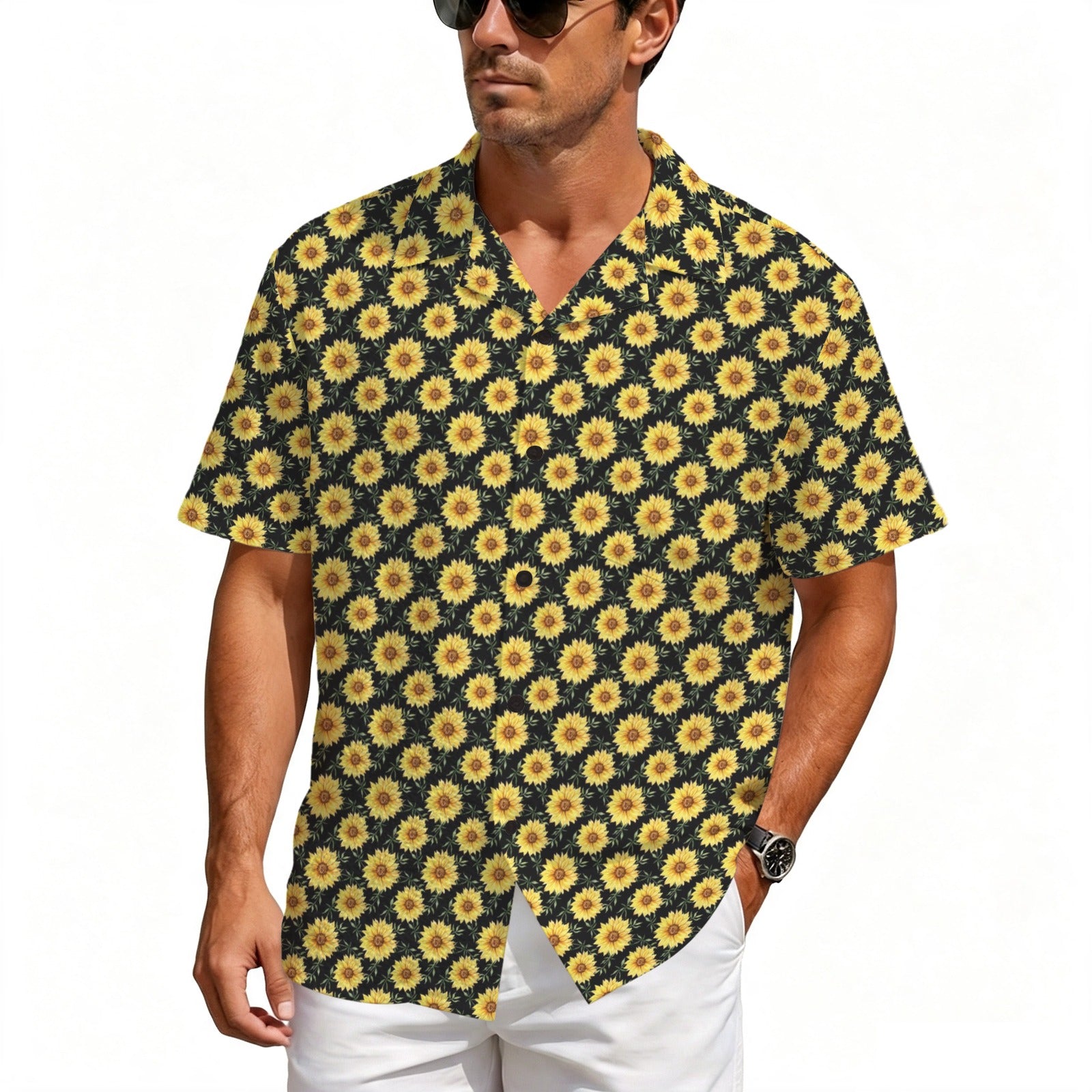 Painted Sunflower Men's Crinkle Hawaiian Shirt