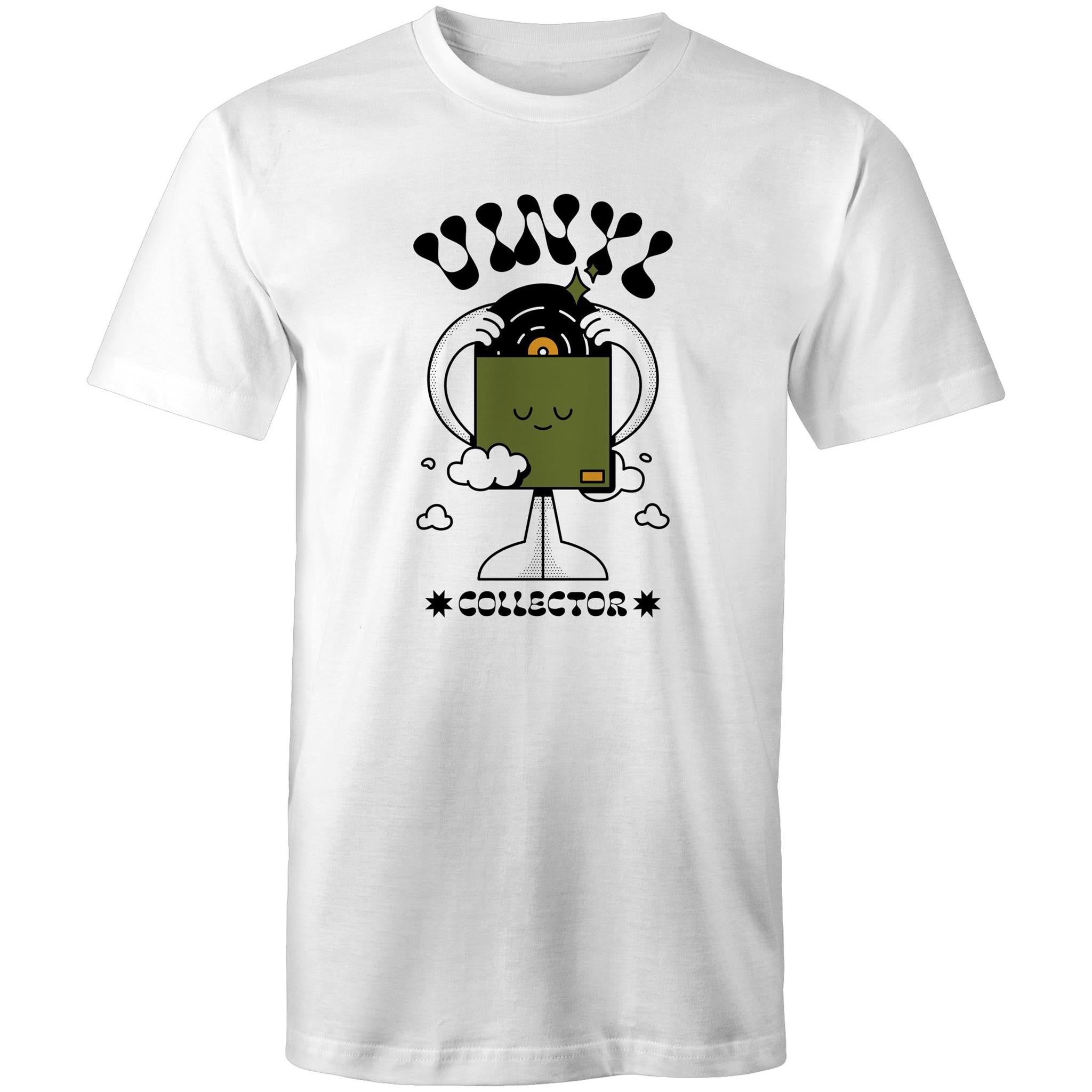 Vinyl Collector, Music Records - Mens T-Shirt White Mens T-shirt Music Printed In Australia Retro