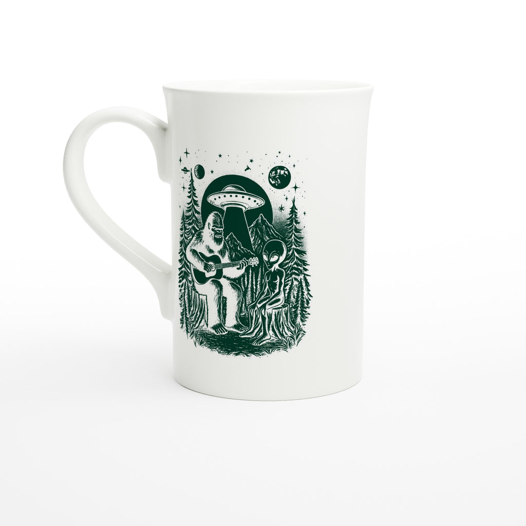 Alien And Bigfoot Play Guitar - White 10oz Porcelain Slim Mug Default Title Porcelain Mug Globally Fulfilled Music Sci Fi