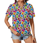 Graphic 80's Women's Short-Sleeve Button Up Shirt white Women's Short-Sleeve Button Up Shirt Printed Offshore Retro