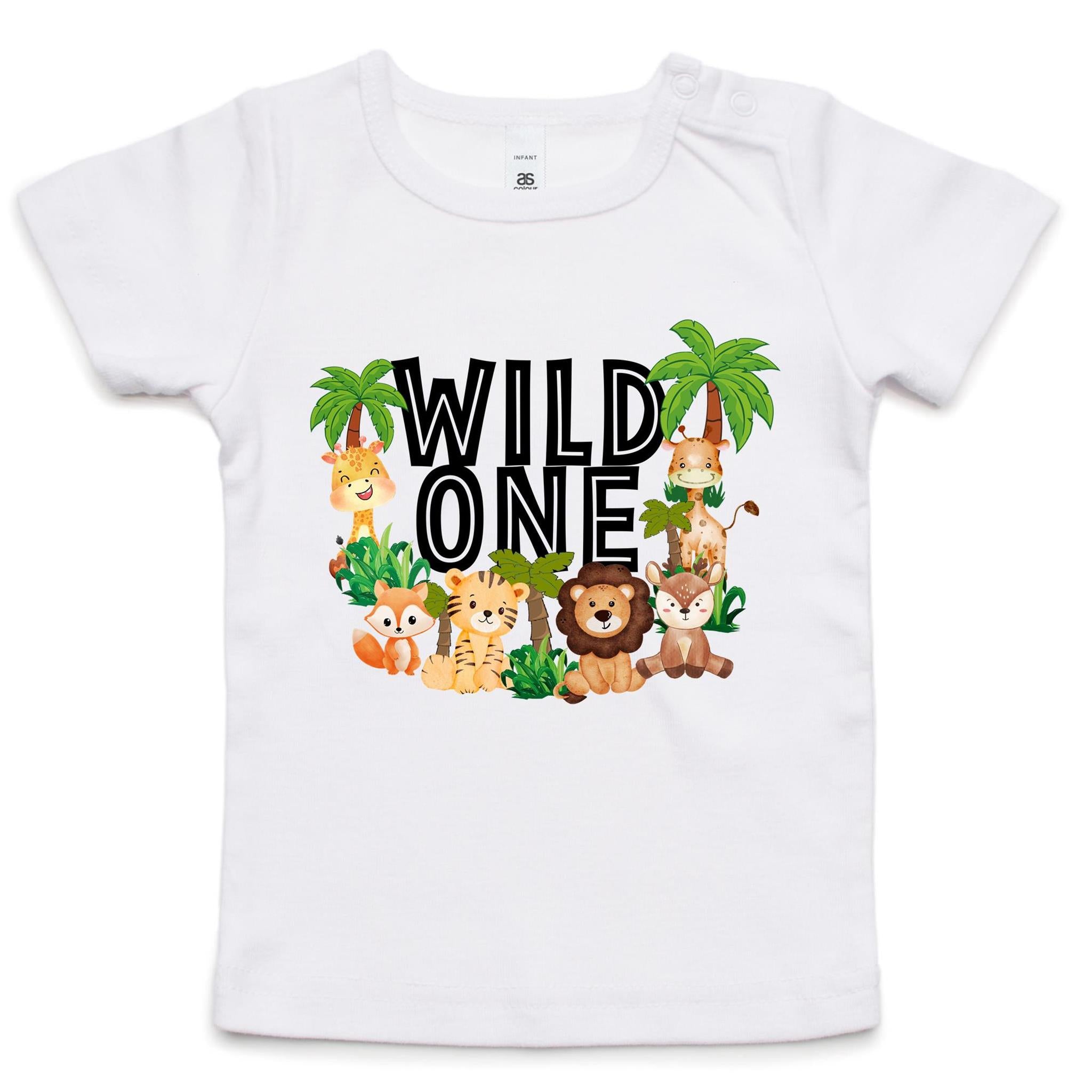 Wild One, Jungle Animals - Baby T-shirt White Baby T-shirt animal Printed In Australia