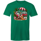 Santa By The Beach - Mens T-Shirt Kelly Green Mens Christmas T-shirt Christmas Printed In Australia