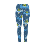 Cute Aliens in UFOs - Women's High Waist Pockets Yoga Leggings