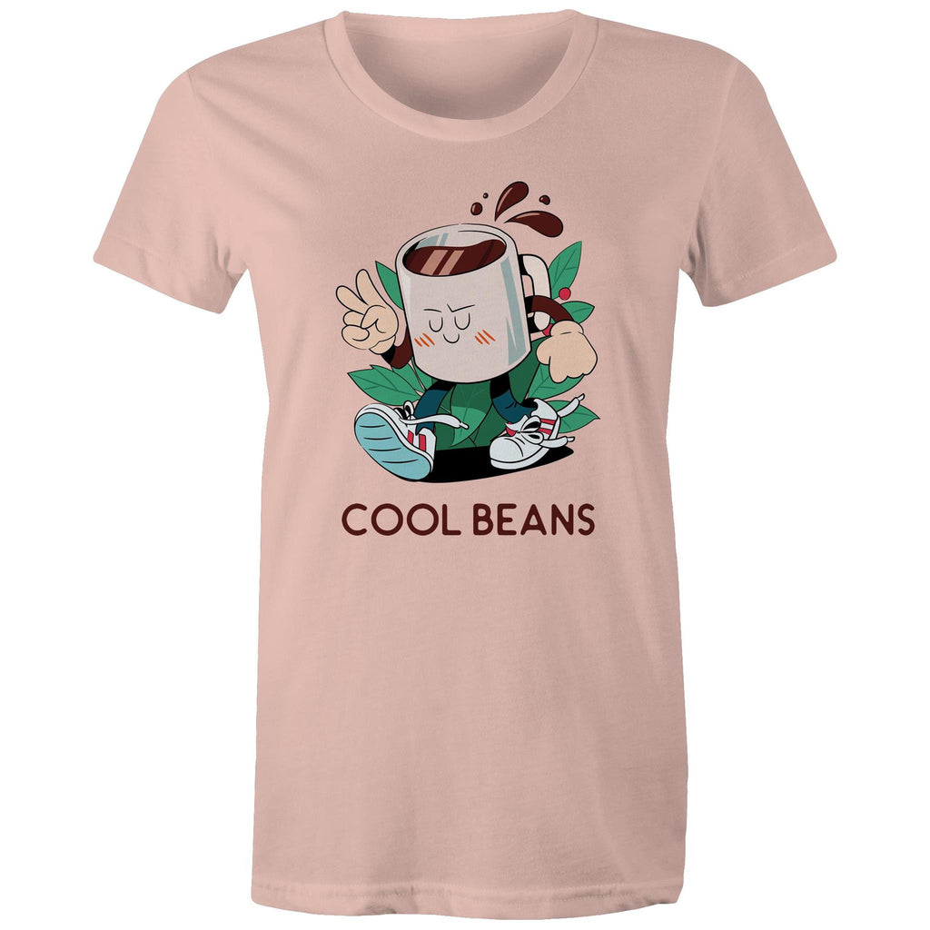 Cool Beans, Coffee - Womens T-shirt Pale Pink Womens T-shirt Coffee Printed In Australia