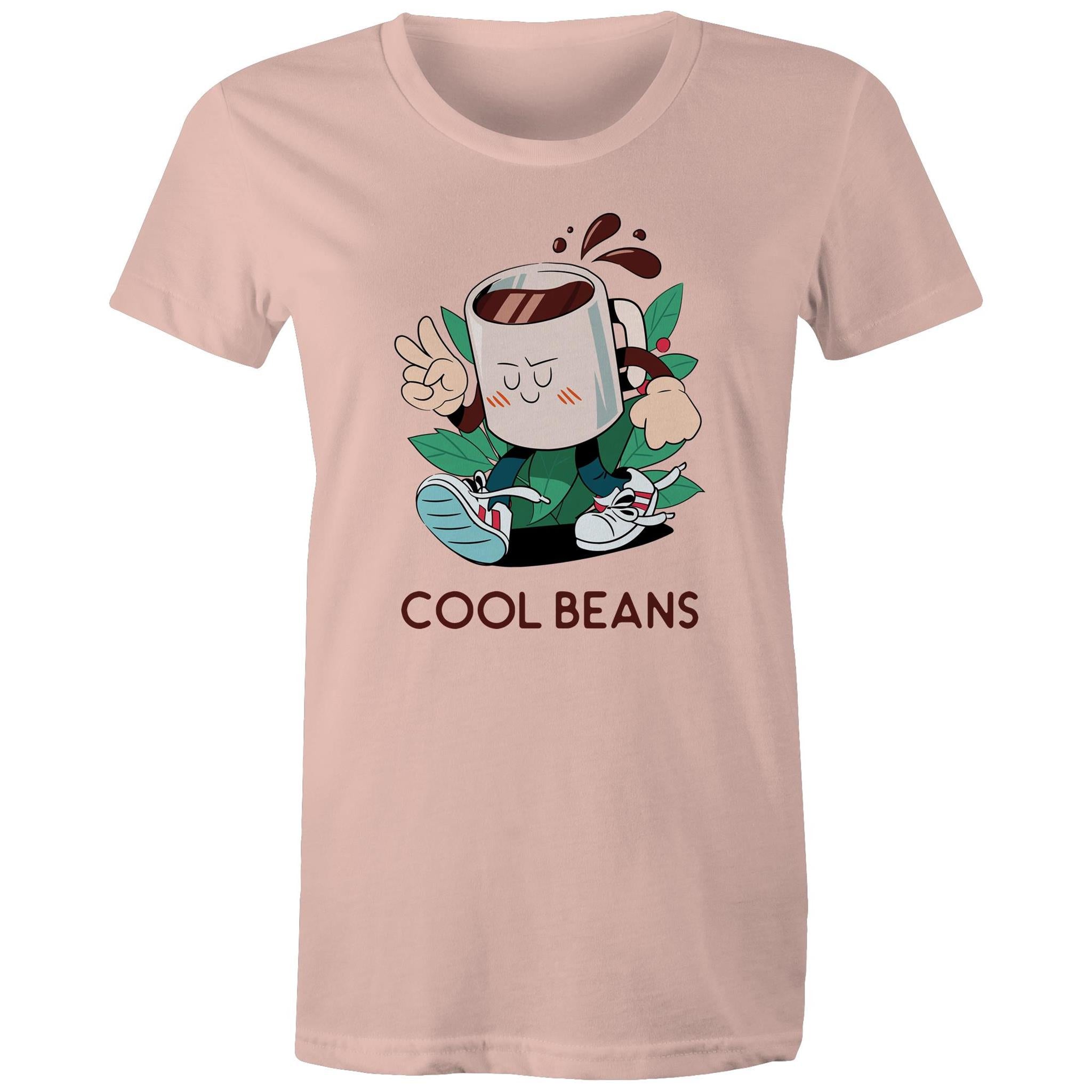 Cool Beans, Coffee - Womens T-shirt Pale Pink Womens T-shirt Coffee Printed In Australia