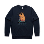Just Be Cool, Capybara - AS Colour Stencil Crew Sweatshirt Navy Sweatshirt animal Printed In Australia