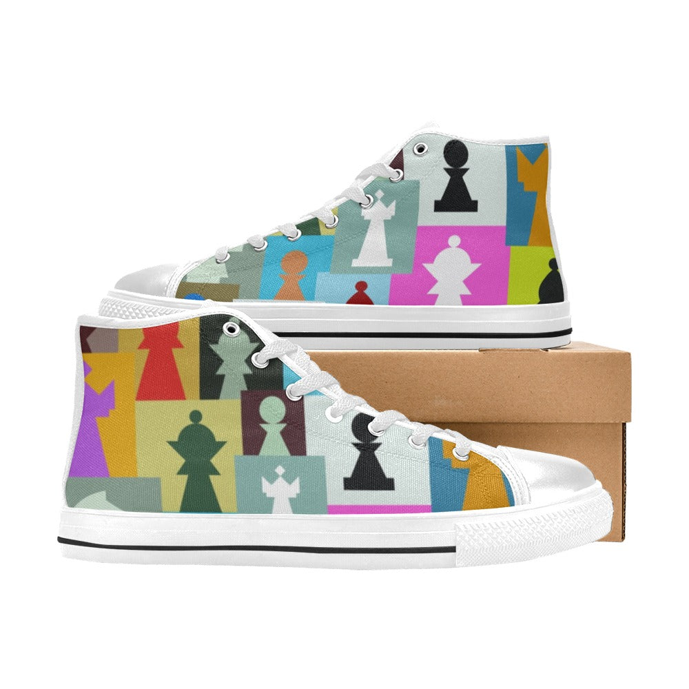 Colourful Chess - Kids High Top Canvas Shoes