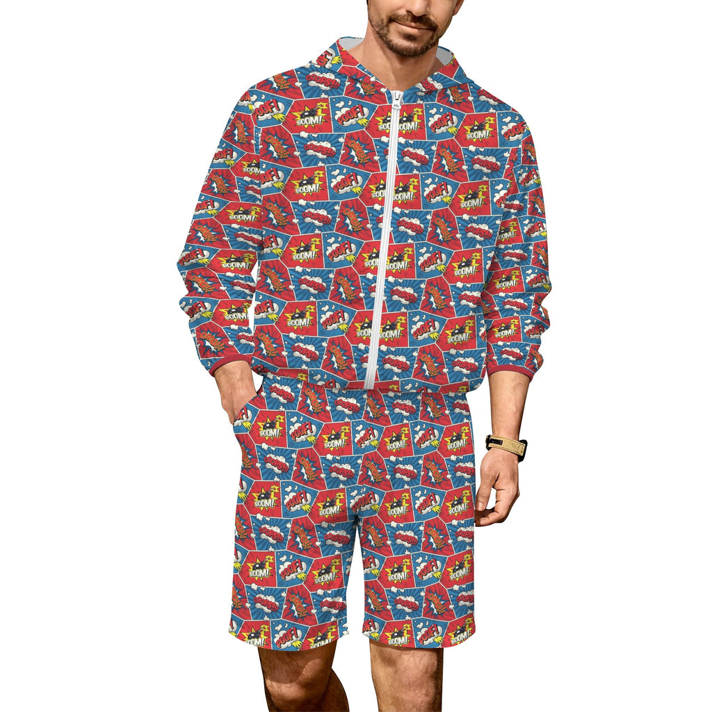 Comic Book Cells Men's Lightweight Sun Hoodie & Shorts Set 4XL Men's Lightweight Sun Hoodie & Shorts comic Printed Offshore