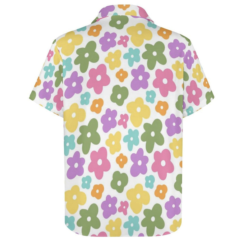 Pastel Flowers Women's Short-Sleeve Button Up Shirt