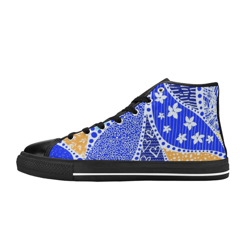 Blue Swirl - Kids High Top Canvas Shoes