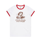 I Prefer Books Over People - AS Colour Women's Ringer Tee White Red Womens Ringer T-shirt Printed In Australia Reading