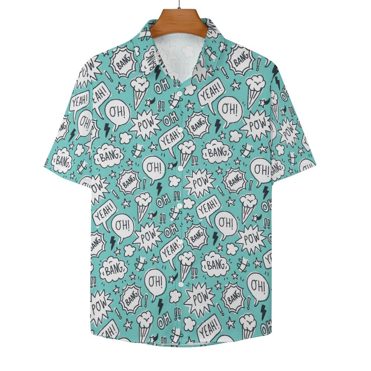 Comic Book Speech Bubbles Women's Collared Pocketless Short Sleeve Shirt