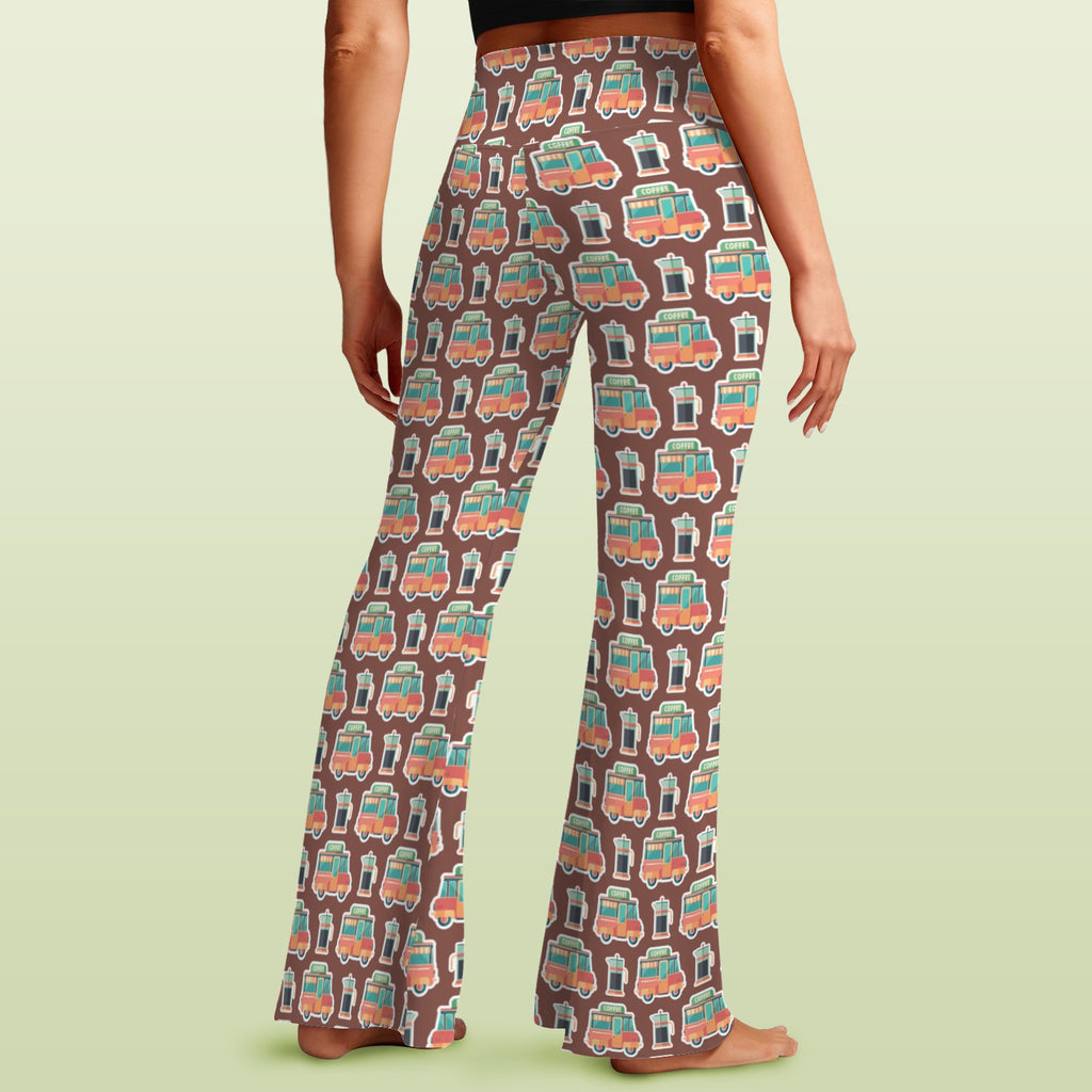 Coffee Van High Waist Crossover Tummy Control Flare Leggings High Waist Flare Leggings Coffee Printed Offshore