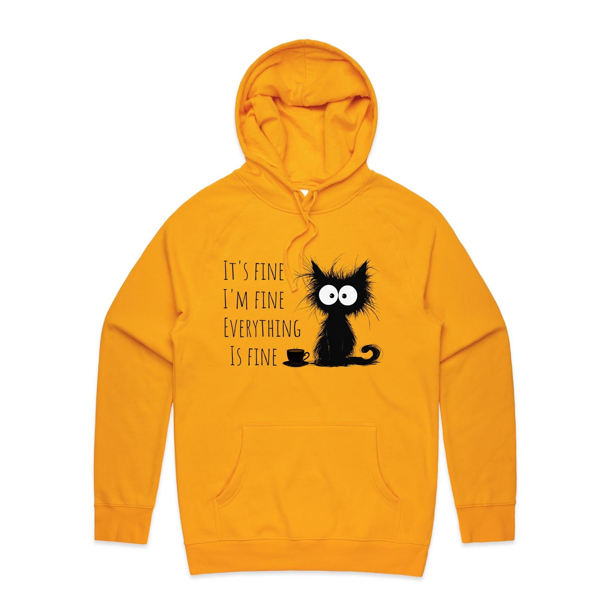 Frazzled Cat, It's Fine, I'm Fine, Everything Is Fine - Mens Hoodie Gold Mens Hoodie animal Printed In Australia
