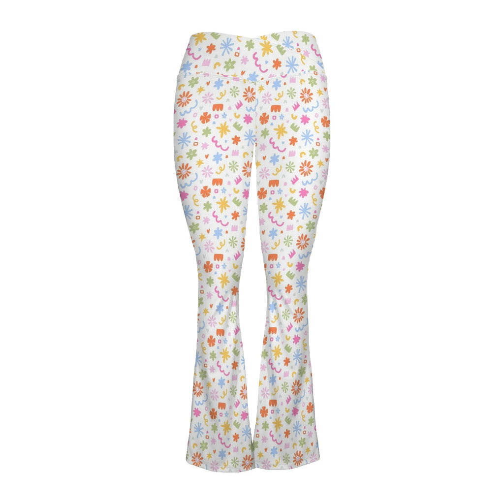 Abstract Colourful Shapes High Waist Crossover Tummy Control Flare Leggings High Waist Flare Leggings Printed Offshore
