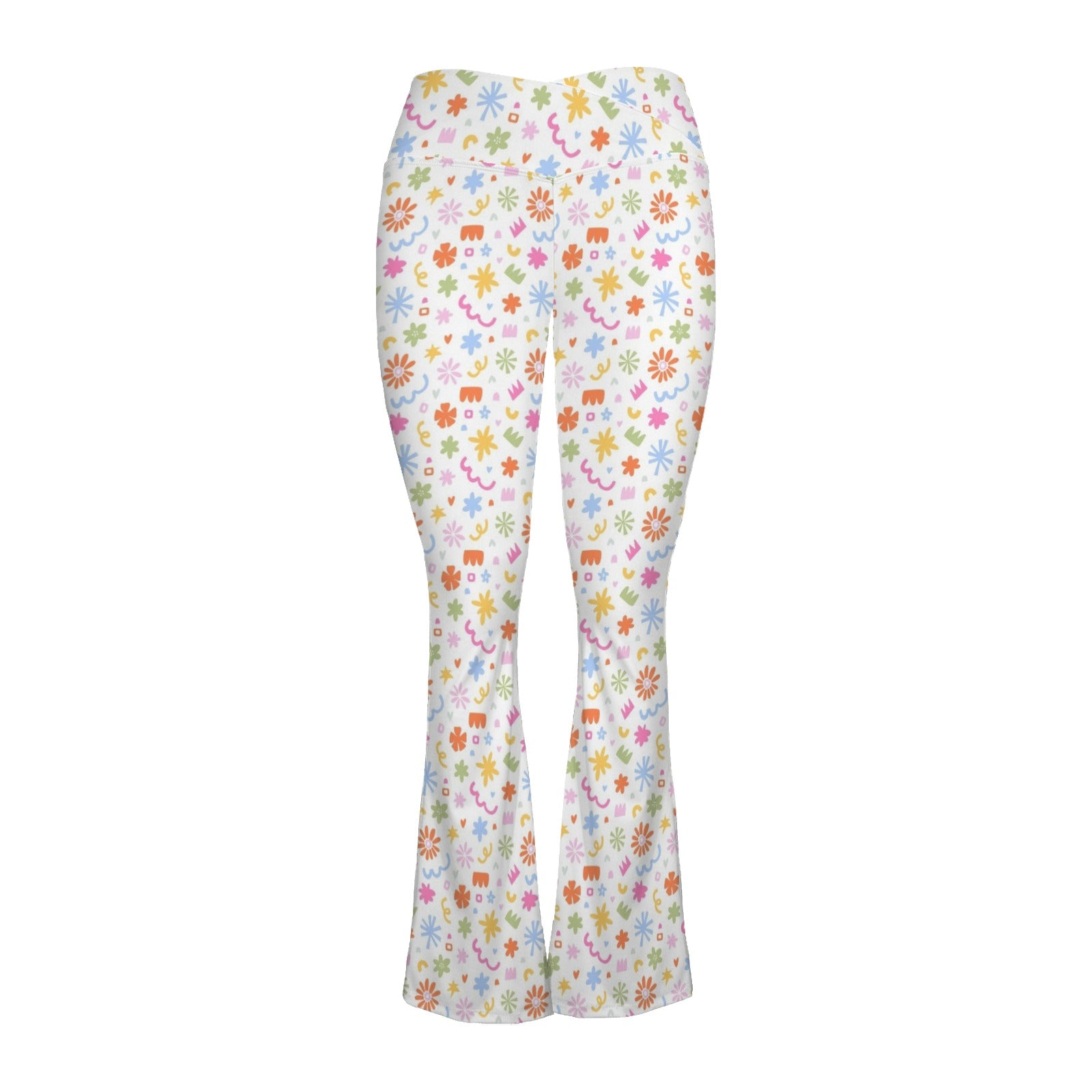 Abstract Colourful Shapes - High Waist Crossover Tummy Control Flare Leggings