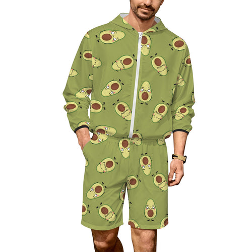 Avocado Characters Men's Lightweight Sun Hoodie & Shorts Set 4XL Men's Lightweight Sun Hoodie & Shorts Food Printed Offshore