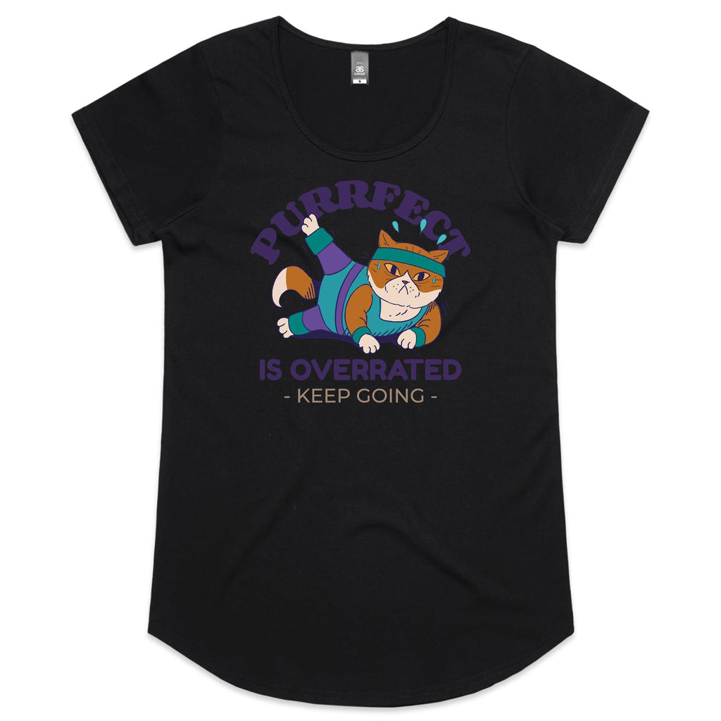 Purrfect Is Overrated - Womens Scoop Neck T-Shirt Black Womens Scoop Neck T-shirt animal Fitness Printed In Australia
