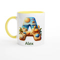 Personalised - Summer Beach Initials - White 11oz Ceramic Mug with Colour Inside Ceramic Yellow Personalised 11oz Mug Customise Globally Fulfilled Personalise
