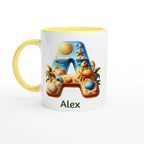 Personalised - Summer Beach Initials - White 11oz Ceramic Mug with Colour Inside Ceramic Yellow Personalised 11oz Mug Customise Globally Fulfilled Personalise