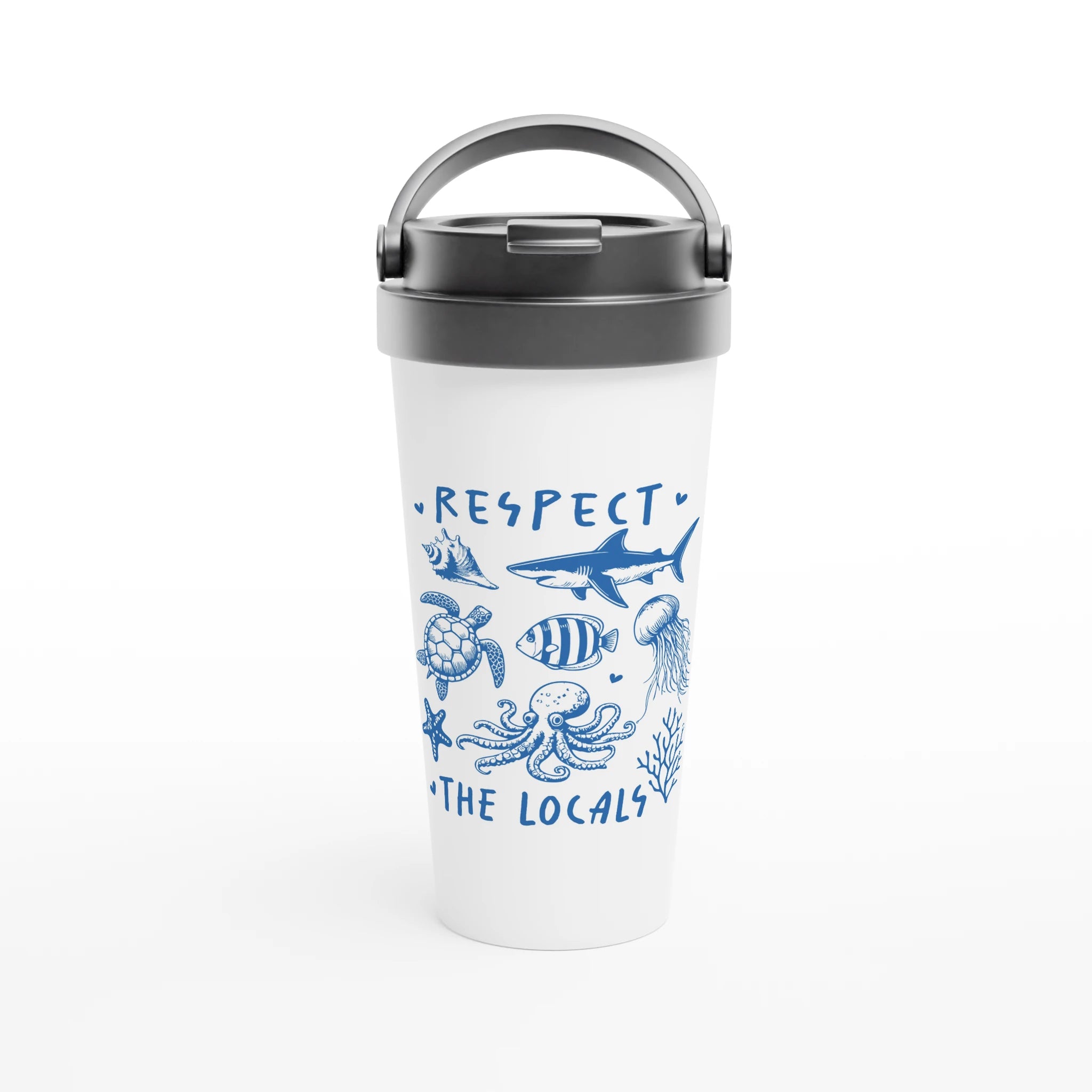 Respect The Locals, Sea Life - White 15oz Stainless Steel Travel Mug Default Title Travel Mug animal Globally Fulfilled Ocean
