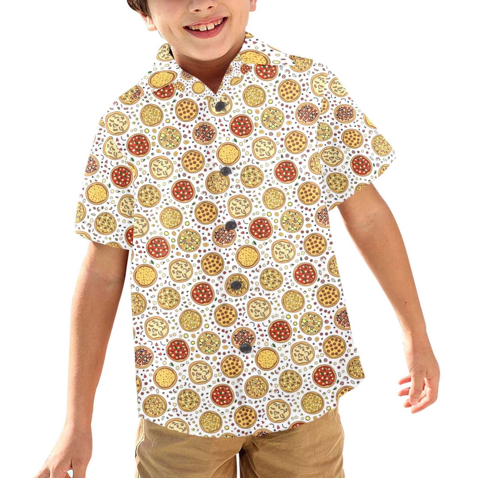 Round Pizzas On White Junior Kids Hawaiian Shirt